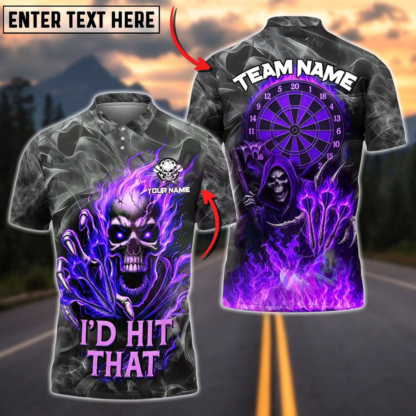 Darts Flame Skull "I'd Hit That" Personalized Name, Team Name Unisex Shirt