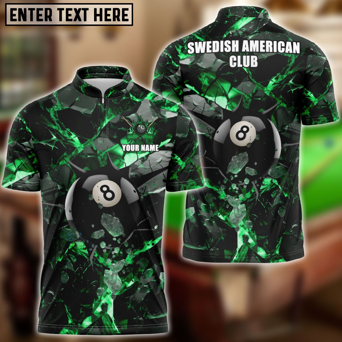 Billiards Ball 8 Dark Green Material Personalized Shirt