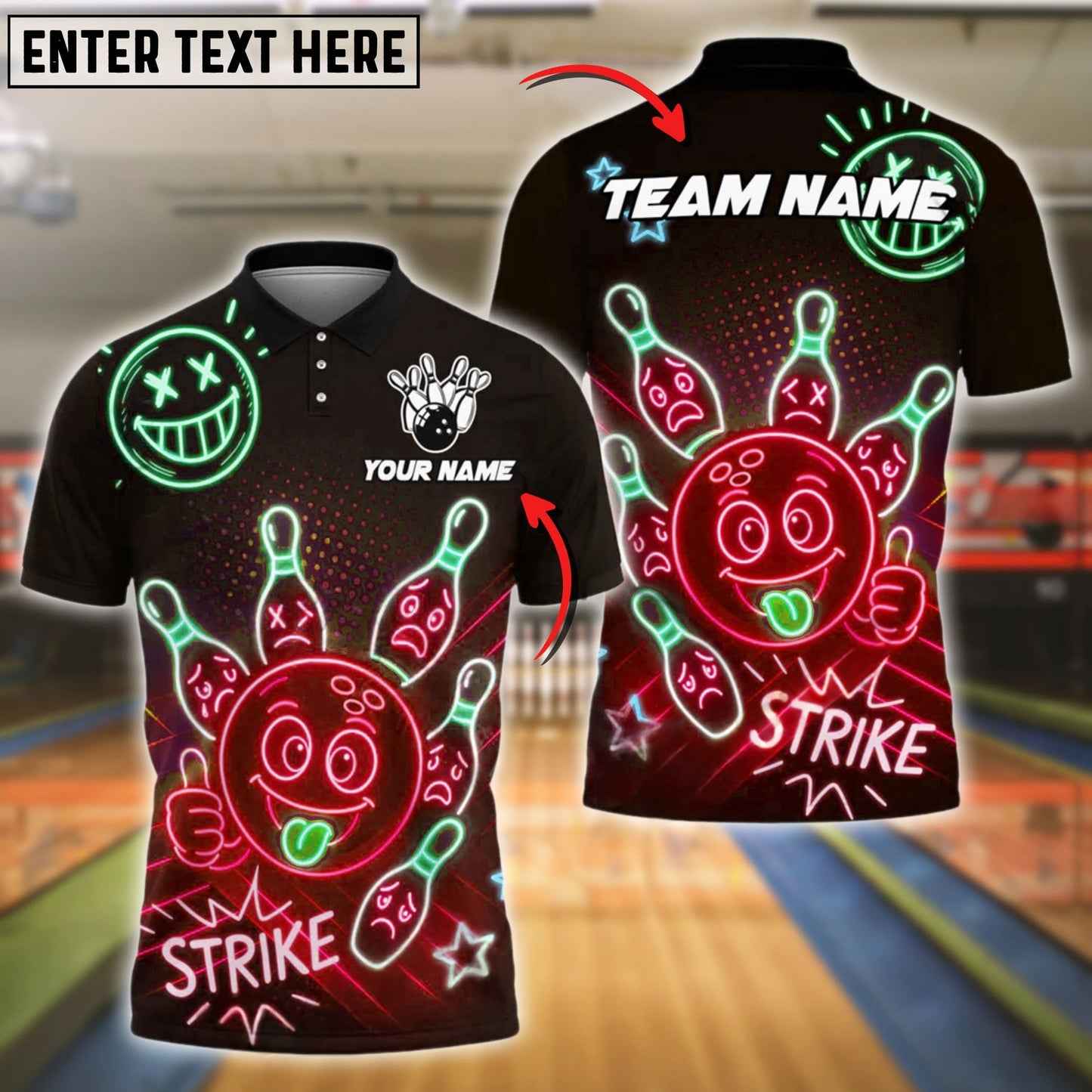 Bowling Neon Bowling Ball Strike Funny Customized Name, Team Name 3D Shirt (4 Colors)