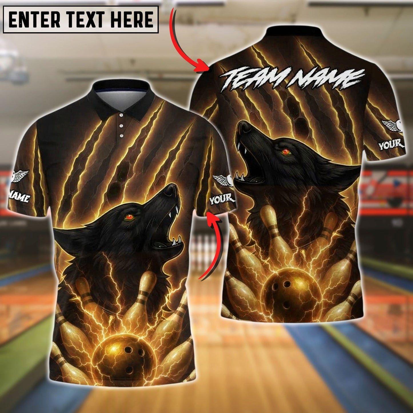Bowling And Pins Lightning Wolf Strike Customized Name, Team Name 3D Shirt (4 Colors)