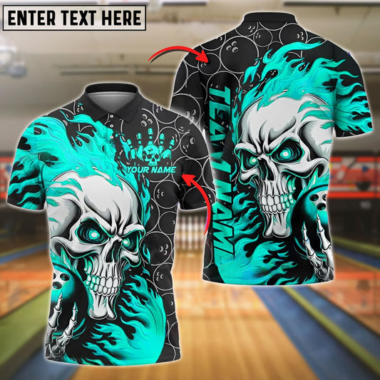 Bowling Flaming Skull Strike Customized Name, Team Name 3D Shirt (4 Colors)