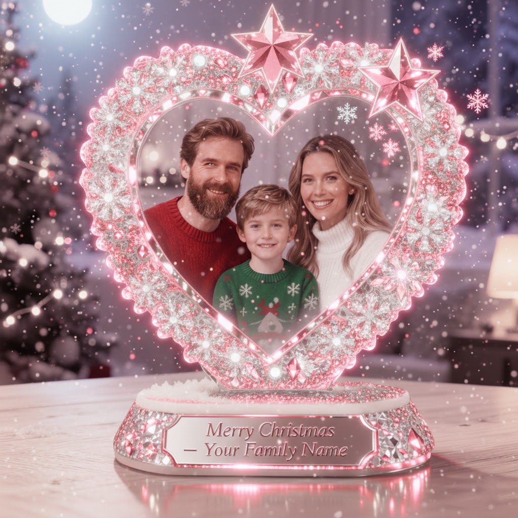 ✨ Merry Christmas Custom Photo Ornament – Family Name Personalized Decoration