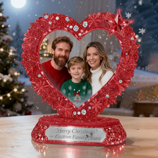 🎀 Christmas Tree or Bell Ornament – Custom Image & Family Name Engraved