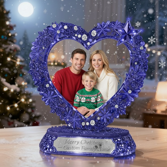 ❄️ Custom Snowflake Heart Ornament – Family Photo Christmas Keepsake