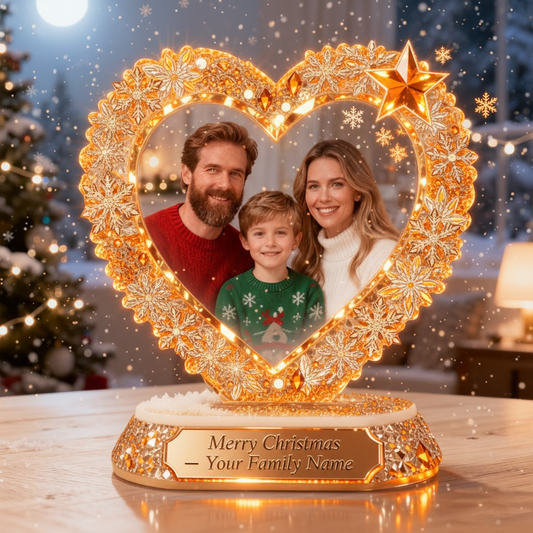🌟 Custom Crystal Heart Ornament – Add Your Family Picture & Merry Christmas Message