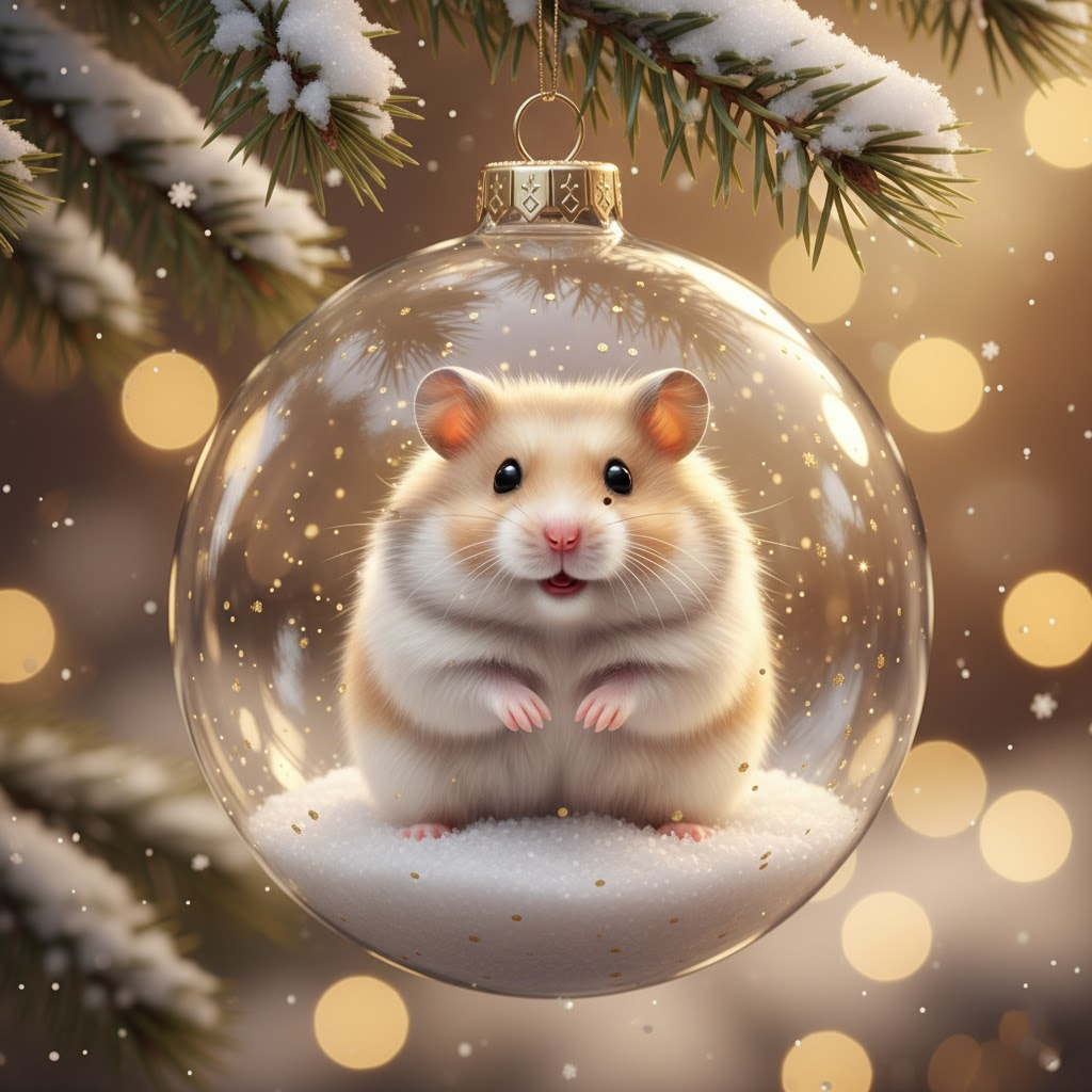 🐹 Hamster Christmas Ornament – Cute Animal Glass Bauble Gift for Pet Lovers