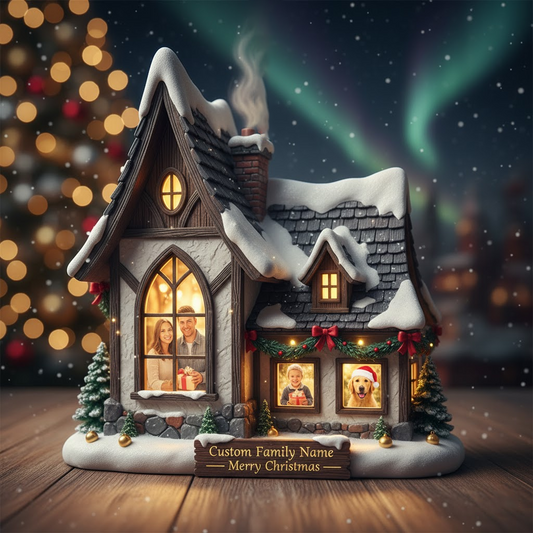 Custom Photo & Family Name 'Winter Cottage' Acrylic Plaque