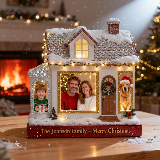 Custom Photo & Family Name 'Glittering White Christmas' Acrylic Plaque