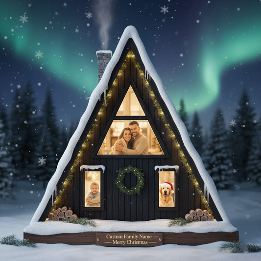Custom Photo & Family Name 'A-Frame Cabin' Acrylic Plaque