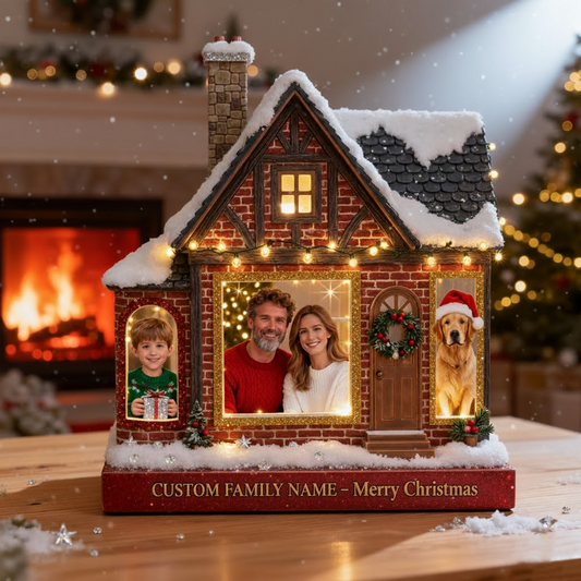 Custom Photo & Family Name 'Brick & Shingle Festive' Acrylic Plaque