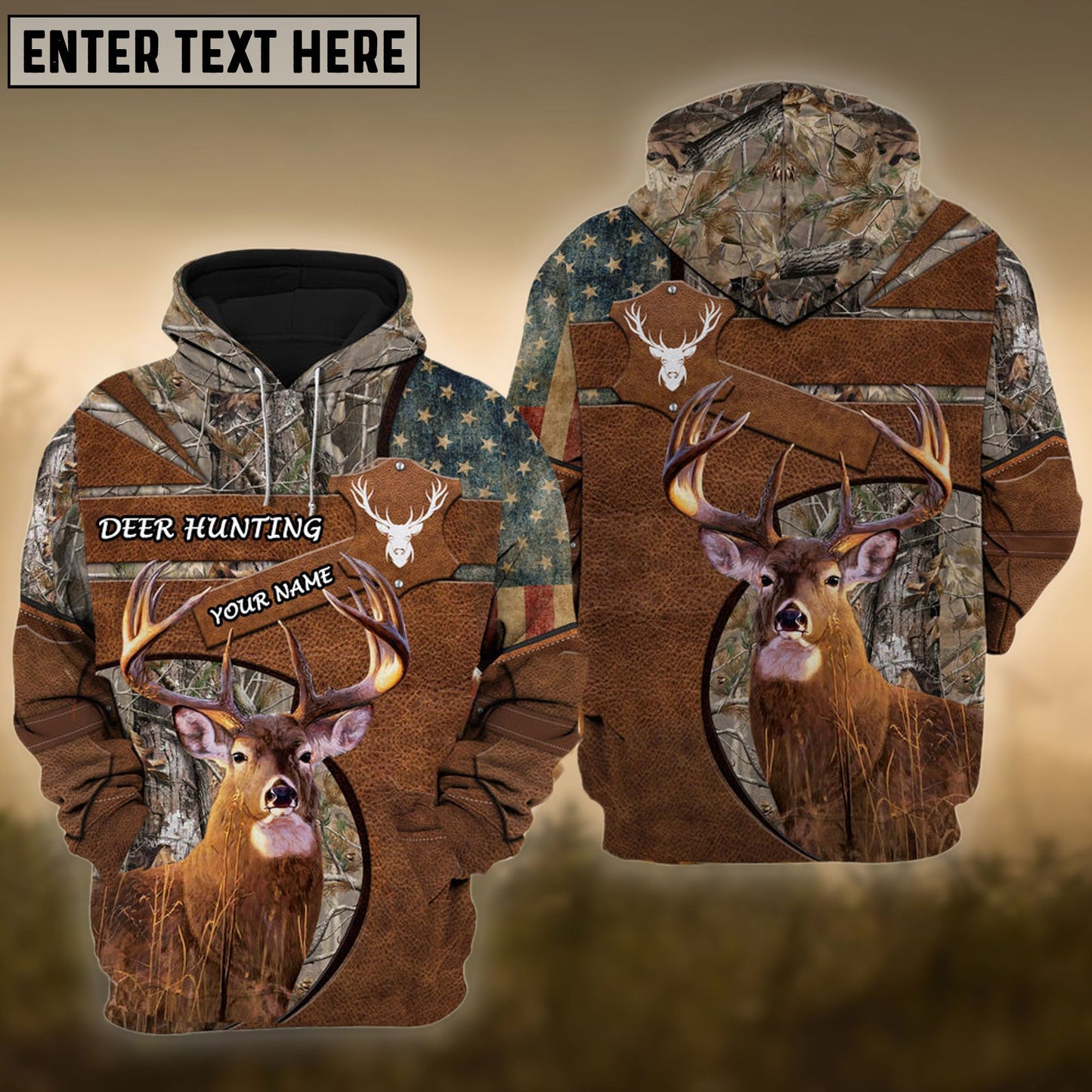 Brown Deer Hunting USA Flag Retro Customized Name 3D Shirt