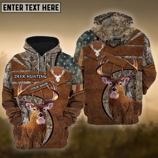 Brown Deer Hunting USA Flag Retro Customized Name 3D Shirt