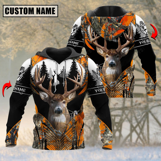 Personalized Name Deer Hunting Forest Pattern 3D Shirts (Orange)