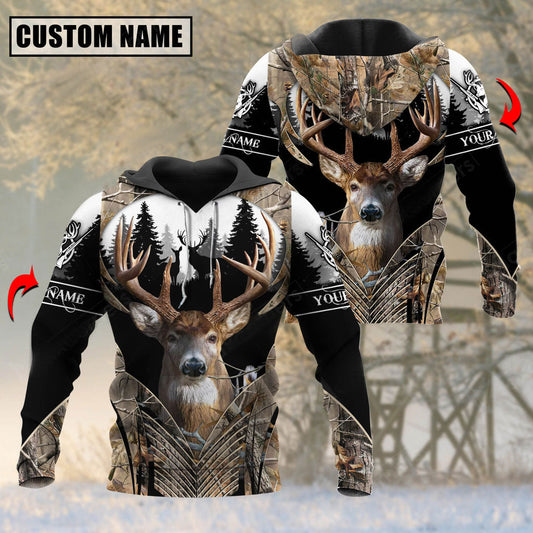 Personalized Name Deer Hunting Forest Pattern 3D Shirts (GrassBrown)