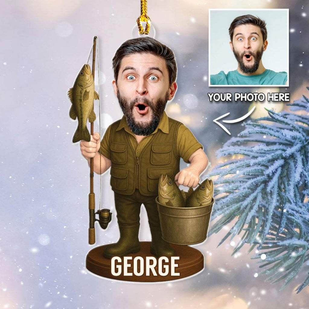 Fishing Photo Personalized Ornament Custom Name Fisherman Ornament Christmas Gift For Fishing Lovers Dad Grandpa Ornament Custom Photo Gift