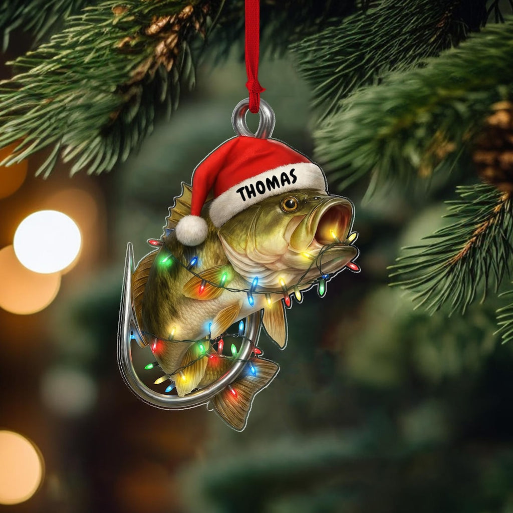 Personalized Fishing Bass Fish Christmas 2D Flat Acrylic Ornament 2025, Fishing Ornament Gift 2025, Fishmas Christmas 2D Flat Ornament