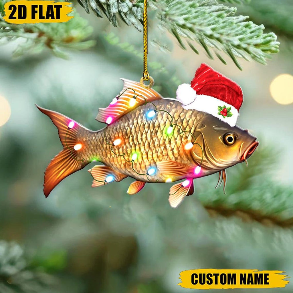 Funny Personalized Christmas Fish Ornament, Custom Name Fishing Enthusiast Holiday Decor Gift