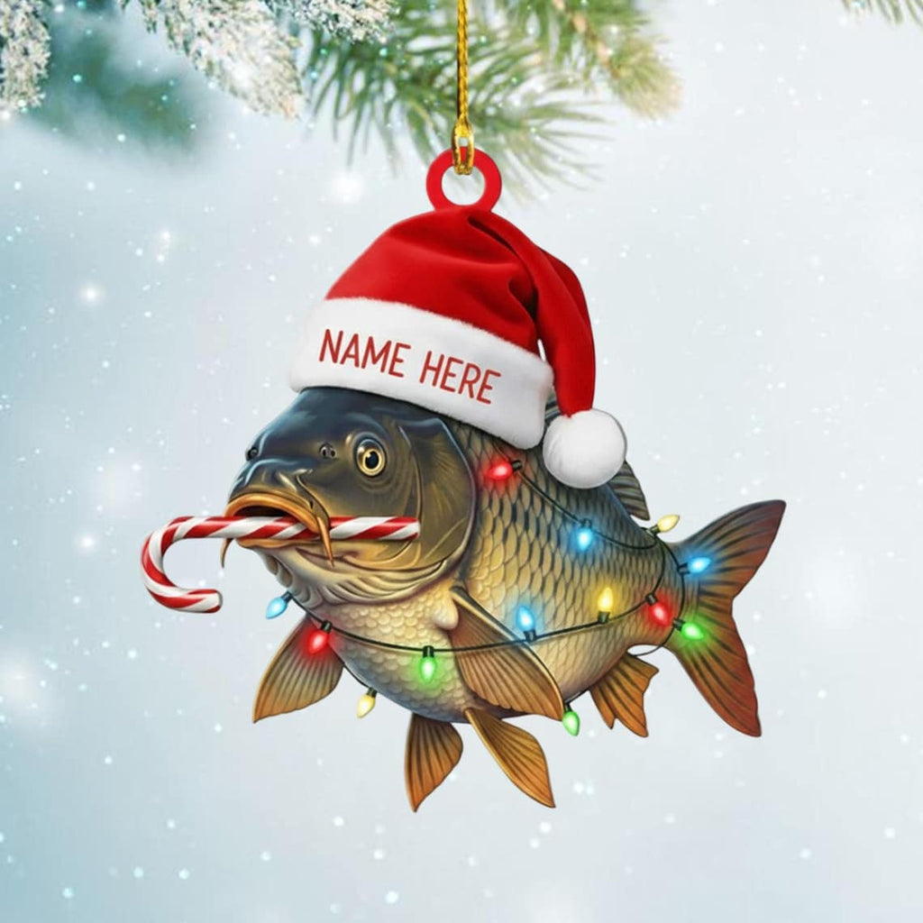 Personalized Christmas Fish Ornament, Custom Name Carp/Bass Keepsake, Fisherman/Angler Christmas Gift, Funny Fishing Decor