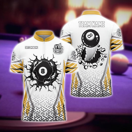 Personalized 8 Ball Billiards Polo Shirt, Custom Pool Jersey with Team Name, Pro Style League Uniform, Colorful Gift for Dad or Player.