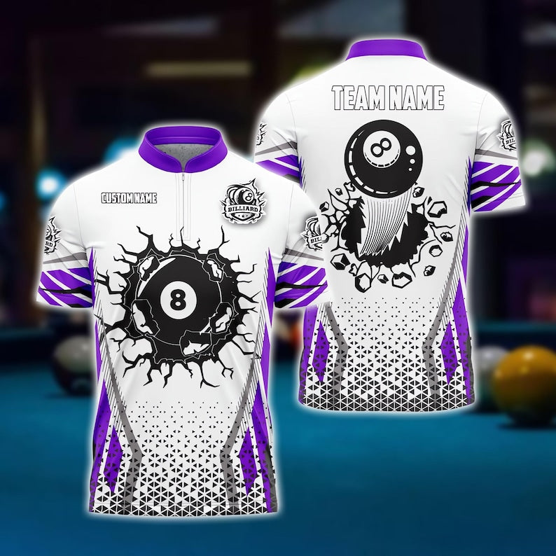 Personalized 8 Ball Billiards Polo Shirt, Custom Pool Jersey with Team Name, Pro Style League Uniform, Colorful Gift for Dad or Player.