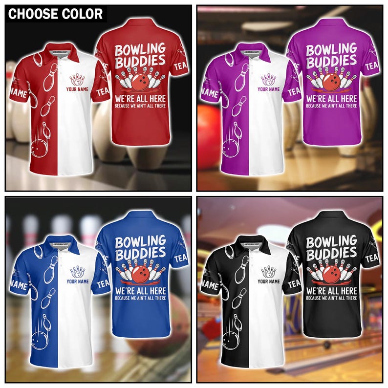 Strike Up the Laughs! Funny "Bowling Buddies" Personalized Team Polo Shirt, Bowling Team Jersey for Men & Women, Gift For Dad.