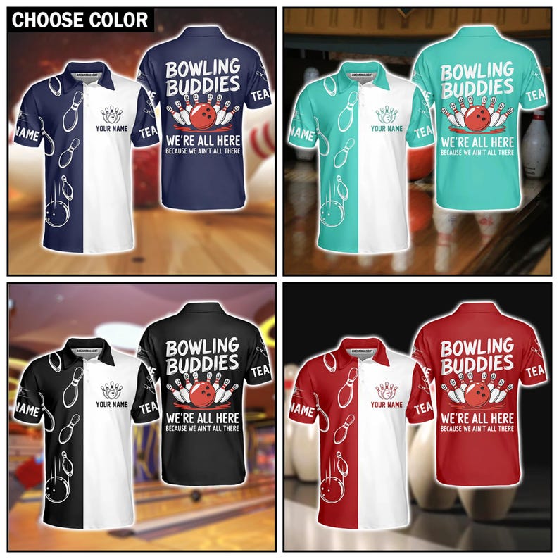 Strike Up the Laughs! Funny "Bowling Buddies" Personalized Team Polo Shirt, Bowling Team Jersey for Men & Women, Gift For Dad.