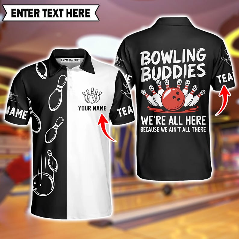 Strike Up the Laughs! Funny "Bowling Buddies" Personalized Team Polo Shirt, Bowling Team Jersey for Men & Women, Gift For Dad.
