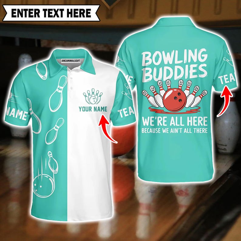 Strike Up the Laughs! Funny "Bowling Buddies" Personalized Team Polo Shirt, Bowling Team Jersey for Men & Women, Gift For Dad.