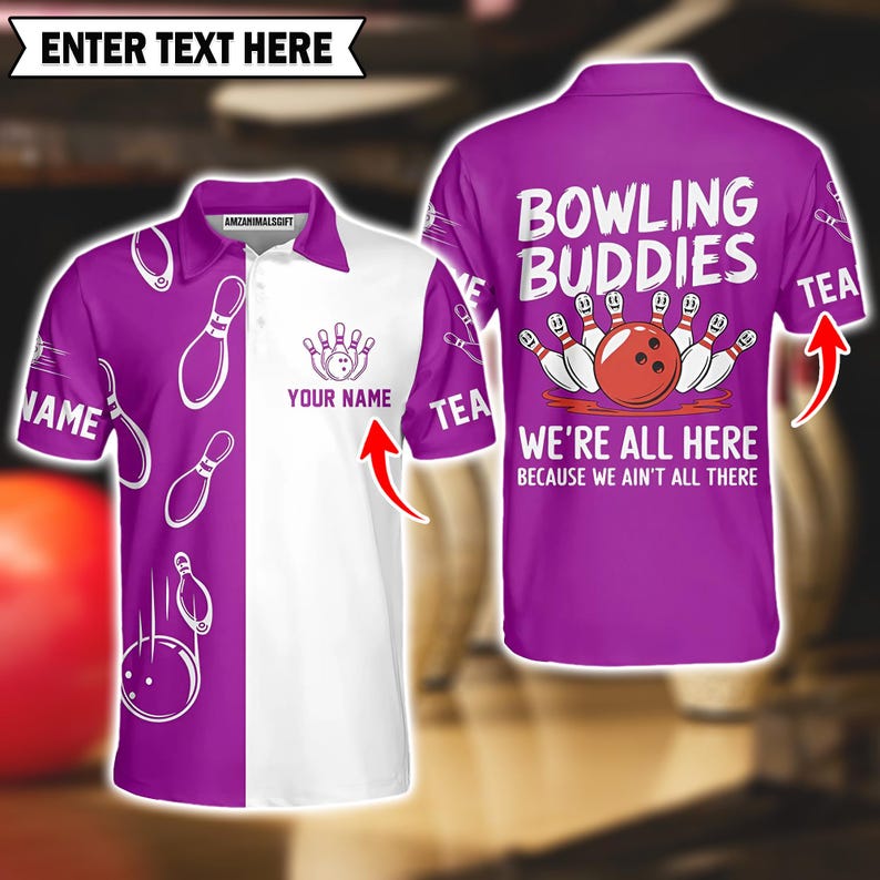 Strike Up the Laughs! Funny "Bowling Buddies" Personalized Team Polo Shirt, Bowling Team Jersey for Men & Women, Gift For Dad.