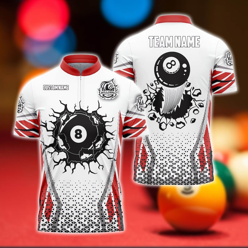Personalized 8 Ball Billiards Polo Shirt, Custom Pool Jersey with Team Name, Pro Style League Uniform, Colorful Gift for Dad or Player.