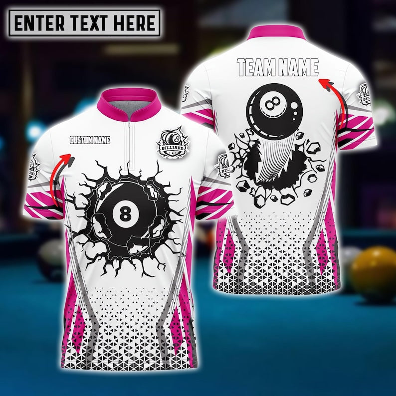 Personalized 8 Ball Billiards Polo Shirt, Custom Pool Jersey with Team Name, Pro Style League Uniform, Colorful Gift for Dad or Player.