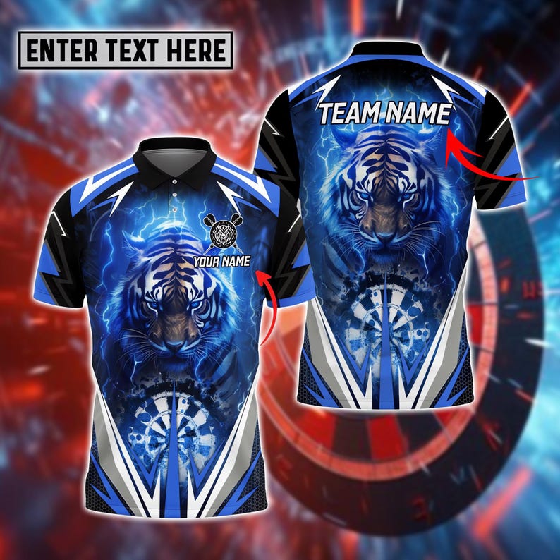 Custom Dart Team Shirt, Personalized Lightning Polo with Name & Team, Bold Sportswear Design, Gift For Him.