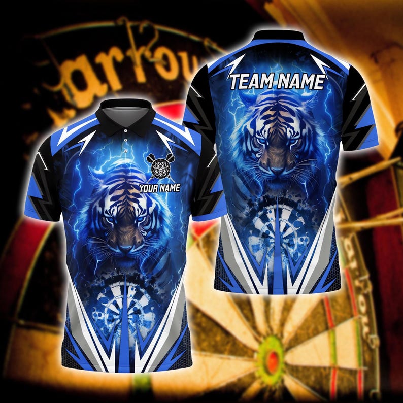 Custom Dart Team Shirt, Personalized Lightning Polo with Name & Team, Bold Sportswear Design, Gift For Him.
