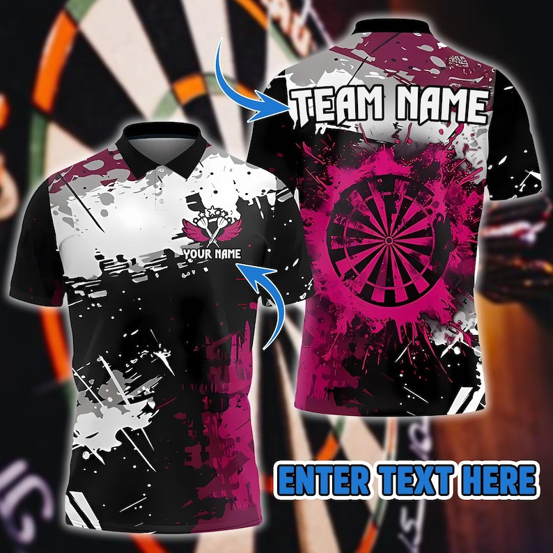 Abstract Splash 3D Darts Jersey With Custom Name & Team, Artistic Sportswear For Gift Or Tournament, Shirt For Men Or Darts Player.