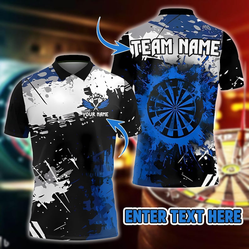 Abstract Splash 3D Darts Jersey With Custom Name & Team, Artistic Sportswear For Gift Or Tournament, Shirt For Men Or Darts Player.