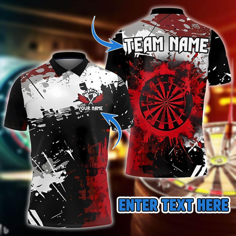 Abstract Splash 3D Darts Jersey With Custom Name & Team, Artistic Sportswear For Gift Or Tournament, Shirt For Men Or Darts Player.
