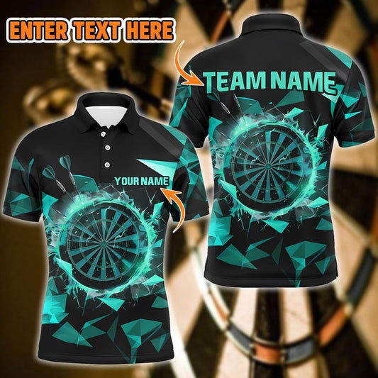 Custom Broken Glass 3D Darts Polo Shirt With Name & Team, Unique Sportswear For Gift Or Game Day, Personalized Shirt For Men Or Dart Players
