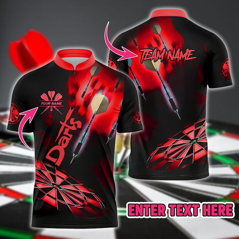 Custom 3D Darts Polo Shirt With Name & Team, Eye-Catching Sportswear For Gift Or Tournament, Personalized Shirt For Men Or Dart Teams.