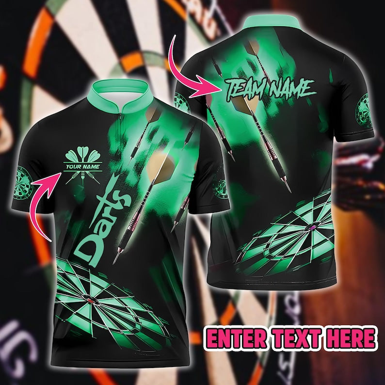 Custom 3D Darts Polo Shirt With Name & Team, Eye-Catching Sportswear For Gift Or Tournament, Personalized Shirt For Men Or Dart Teams.