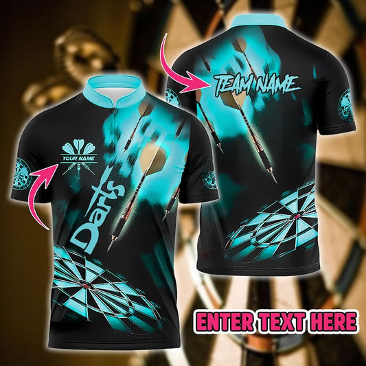 Custom 3D Darts Polo Shirt With Name & Team, Eye-Catching Sportswear For Gift Or Tournament, Personalized Shirt For Men Or Dart Teams.