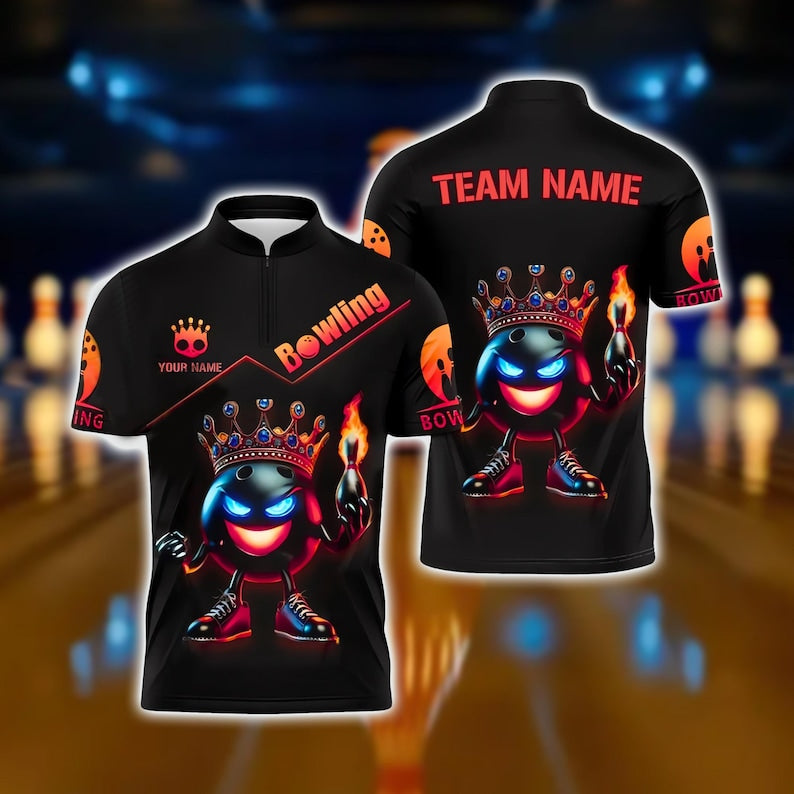 Custom Bowling Shirt, Fire King Bowling Ball Design, Personalized Name & Team Polo, Cool Bowling Jersey, Bowling Team Uniform, Gift For Dad.