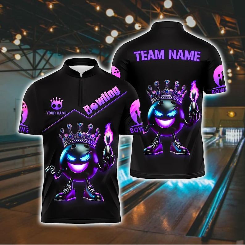 Custom Bowling Shirt, Fire King Bowling Ball Design, Personalized Name & Team Polo, Cool Bowling Jersey, Bowling Team Uniform, Gift For Dad.