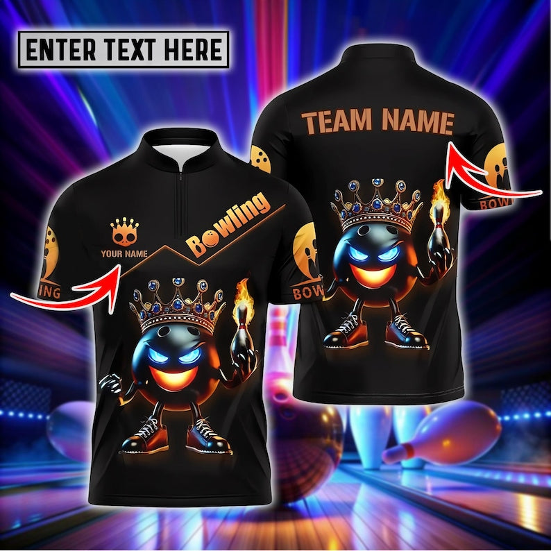 Custom Bowling Shirt, Fire King Bowling Ball Design, Personalized Name & Team Polo, Cool Bowling Jersey, Bowling Team Uniform, Gift For Dad.