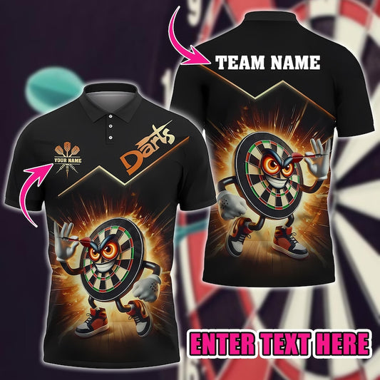 Funny Darts 3D Polo Shirt, Dartboard Design with Personalized Name & Team Name , Gift For Team, Dad Gift.