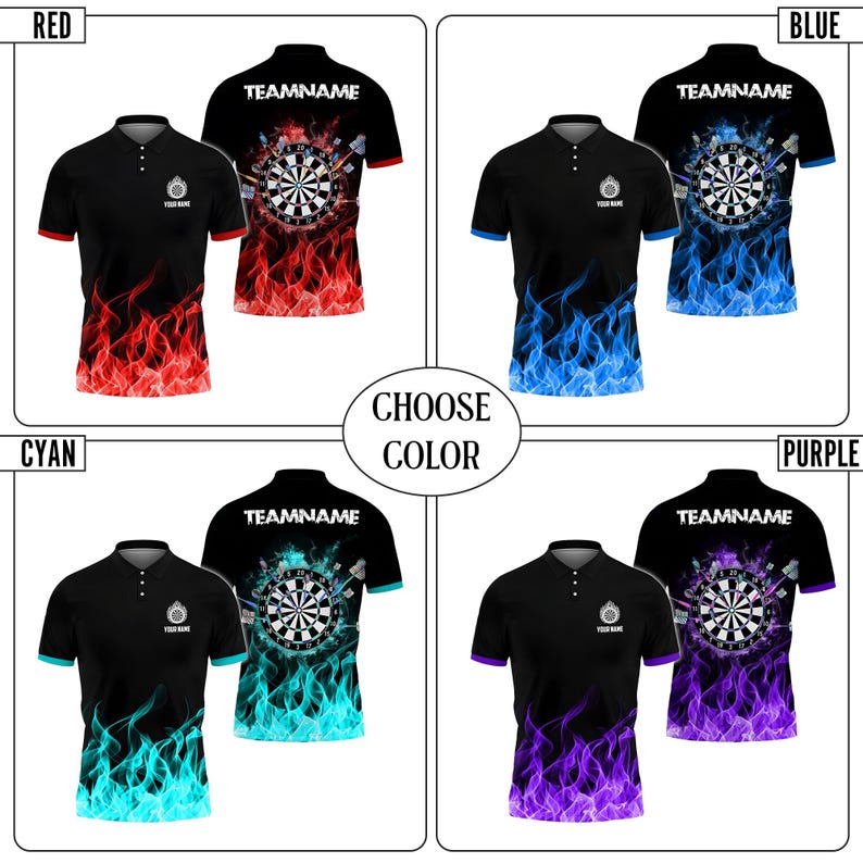 Custom Darts Polo Shirt, Fire Dartboard Design, Personalized Name & Team Polo Shirt, Gift for Men And Teams, Gift For Him.