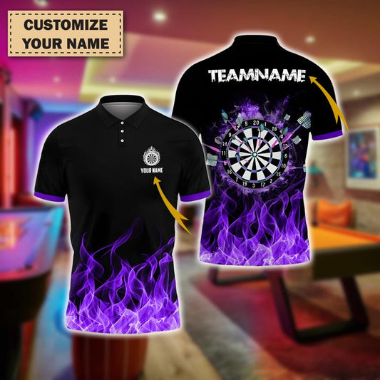 Custom Darts Polo Shirt, Fire Dartboard Design, Personalized Name & Team Polo Shirt, Gift for Men And Teams, Gift For Him.