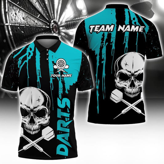 Custom 3D Polo Shirt, Darts Skull Design with Multicolor Options, Personalized with Name & Team Name, Gift For Man