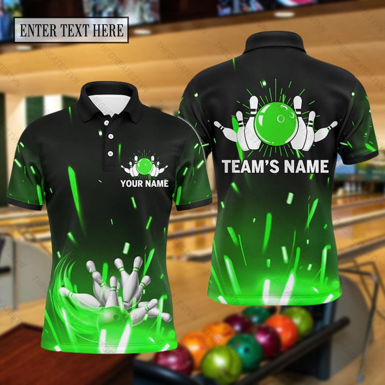 Personalized Multicolored Bowling Polo Shirt, Custom Name Bowling Short Sleeve Shirt, Bowling Team Gift, Gift for Bowling Players,Sport gift