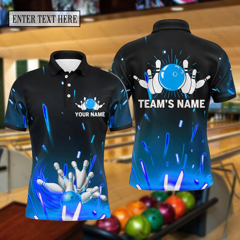 Personalized Multicolored Bowling Polo Shirt, Custom Name Bowling Short Sleeve Shirt, Bowling Team Gift, Gift for Bowling Players,Sport gift