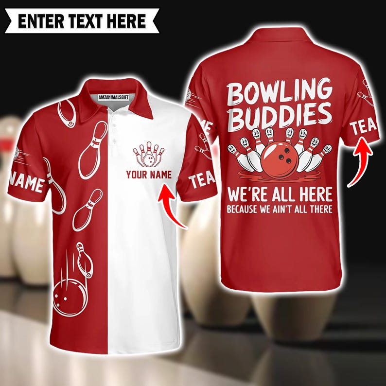 Strike Up the Laughs! Funny "Bowling Buddies" Personalized Team Polo Shirt, Bowling Team Jersey for Men & Women, Gift For Dad.